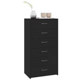 Berkfield Home Sideboard with 6 Drawers Black 50x34x96 cm Engineered Wood - Size: 50 x 34 x 96 cm - thumbnail 3