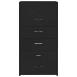 Berkfield Home Sideboard with 6 Drawers Black 50x34x96 cm Engineered Wood - Size: 50 x 34 x 96 cm - thumbnail 4