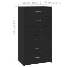 Berkfield Home Sideboard with 6 Drawers Black 50x34x96 cm Engineered Wood - Size: 50 x 34 x 96 cm - thumbnail 6