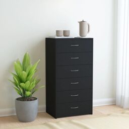Berkfield Home Sideboard with 6 Drawers Black 50x34x96 cm Engineered Wood - Size: 50 x 34 x 96 cm - thumbnail 1