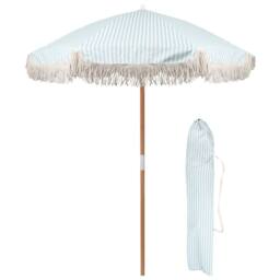 Harbour Housewares 1.4M Wooden Garden Parasol with Tassel Fringe with Carry Bag - UPF30+ in Blue