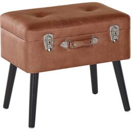 Wyld and Coco Buttoned Storage Stool - Brown Faux Leather Suitcase Design - thumbnail 2
