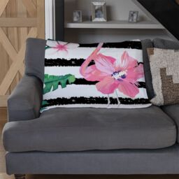 Benjamin Tate Design Floral Flamingos Blanket in Natural - Size: 120 cm x 150 cm - thumbnail 2