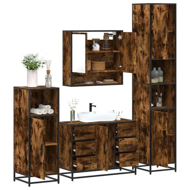 Berkfield Home 4¬†Piece Bathroom Furniture Set¬†Smoked Oak Engineered Wood in Brown - image 1