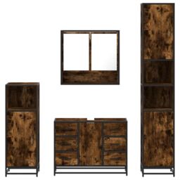 Berkfield Home 4¬†Piece Bathroom Furniture Set¬†Smoked Oak Engineered Wood in Brown - thumbnail 5
