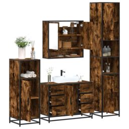 Berkfield Home 4¬†Piece Bathroom Furniture Set¬†Smoked Oak Engineered Wood in Brown - thumbnail 1