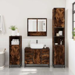 Berkfield Home 4¬†Piece Bathroom Furniture Set¬†Smoked Oak Engineered Wood in Brown - thumbnail 3