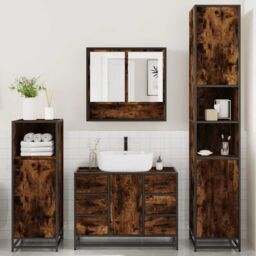Berkfield Home 4¬†Piece Bathroom Furniture Set¬†Smoked Oak Engineered Wood in Brown - thumbnail 4
