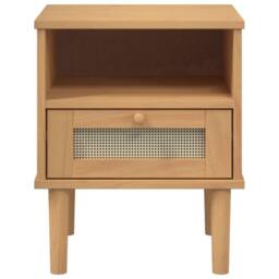 Berkfield Home Bedside Cabinet SENJA Rattan Look Brown 40x35x48 cm Solid Wood Pine - Size: 40 x 35 x 48 cm - thumbnail 6