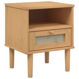 Berkfield Home Bedside Cabinet SENJA Rattan Look Brown 40x35x48 cm Solid Wood Pine - Size: 40 x 35 x 48 cm - thumbnail 2