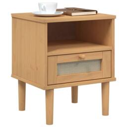 Berkfield Home Bedside Cabinet SENJA Rattan Look Brown 40x35x48 cm Solid Wood Pine - Size: 40 x 35 x 48 cm - thumbnail 3
