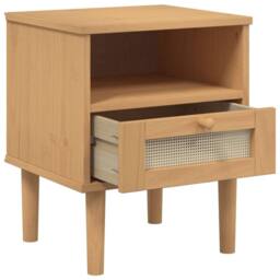 Berkfield Home Bedside Cabinet SENJA Rattan Look Brown 40x35x48 cm Solid Wood Pine - Size: 40 x 35 x 48 cm - thumbnail 5