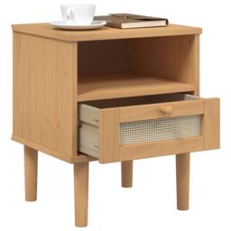 Berkfield Home Bedside Cabinet SENJA Rattan Look Brown 40x35x48 cm Solid Wood Pine - Size: 40 x 35 x 48 cm - thumbnail 4