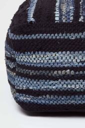 Homescapes Texas Leather, Denim Woven Striped Bean Filled Pouffe, 60 cm in Blue - thumbnail 4