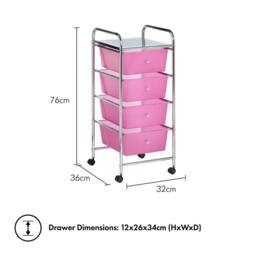 Havendro Pink 4 Drawer Make Up Mobile Home Beauty Salon Storage Trolley - thumbnail 2