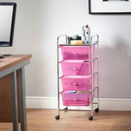 Havendro Pink 4 Drawer Make Up Mobile Home Beauty Salon Storage Trolley - thumbnail 3
