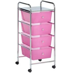 Havendro Pink 4 Drawer Make Up Mobile Home Beauty Salon Storage Trolley - thumbnail 1
