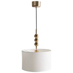 Wyld and Coco Brass-Plated Iron Pendant Lamp with Fabric Drum Shade Mid-Century in Bronze - thumbnail 6