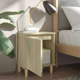 Berkfield Home Bed Cabinet with Solid Wood Legs Sonoma Oak 40x30x50 cm in Light Tan - Size: 40 x 30 x 50 cm - thumbnail 3