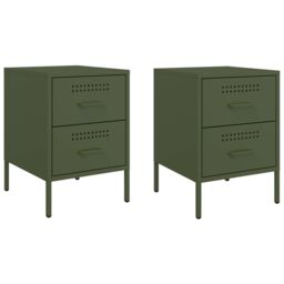 Berkfield Home Bedside Cabinets 2 pcs Olive Green 36x39x50.5 cm Steel - thumbnail 2