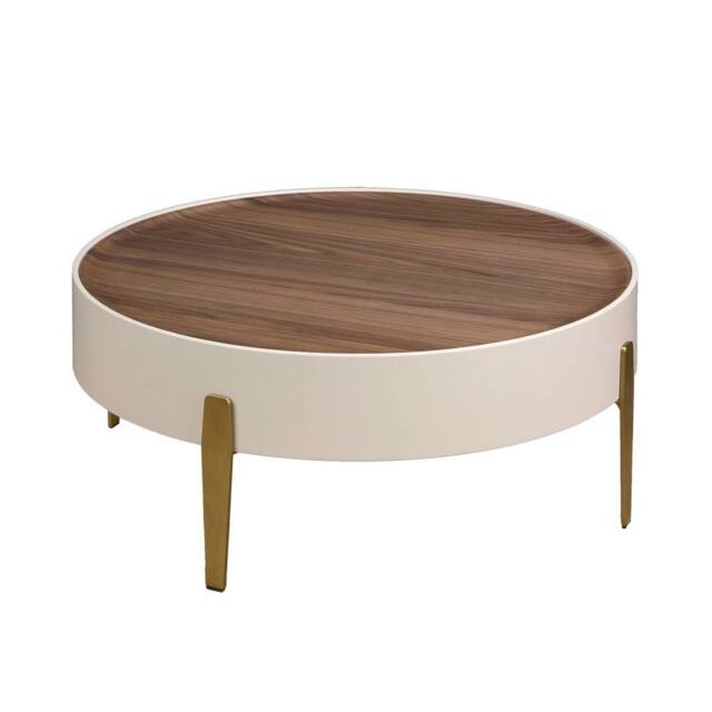 Angel Cerda Round Coffee Table Walnut Veneer Top, Beige MDF - image 1