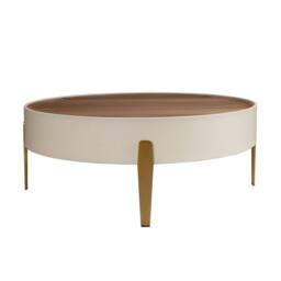 Angel Cerda Round Coffee Table Walnut Veneer Top, Beige MDF - thumbnail 2