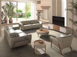 Angel Cerda Round Coffee Table Walnut Veneer Top, Beige MDF - thumbnail 6