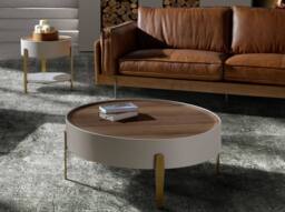Angel Cerda Round Coffee Table Walnut Veneer Top, Beige MDF - thumbnail 3