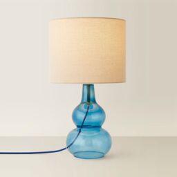 ValueLights Aida Natural Linen Tall Shade Bright Bubble Glass Table Lamp & Bulb in Bright Blue - thumbnail 6
