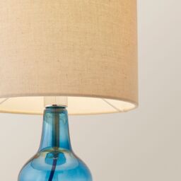 ValueLights Aida Natural Linen Tall Shade Bright Bubble Glass Table Lamp & Bulb in Bright Blue - thumbnail 4