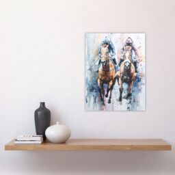 "Artery8 Jockeys on Racehorses Modern Pastel Watercolour Wall Art Print - Size: W24"" x H32""" - thumbnail 4