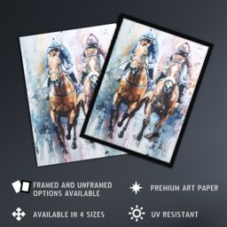 "Artery8 Jockeys on Racehorses Modern Pastel Watercolour Wall Art Print - Size: W24"" x H32""" - thumbnail 2