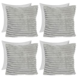 OHS 4 x Faux Fur Thick Rib Filled Cushion Covers in Light Grey - Size: 45 cm x 45 cm - thumbnail 1