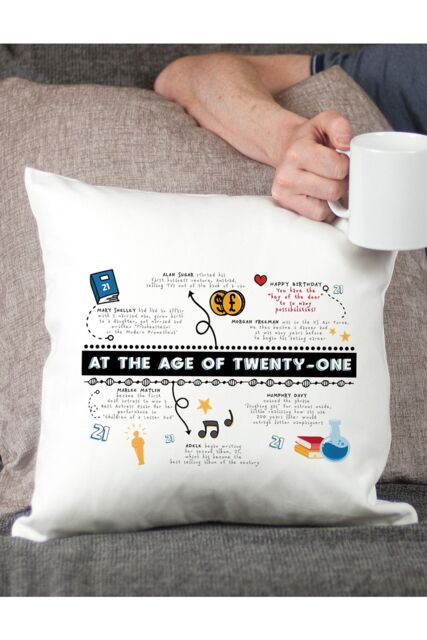 Afewhometruths 21st Birthday Fun Facts Cushion Gift in Off-White - Size: 40 cm x 40 cm