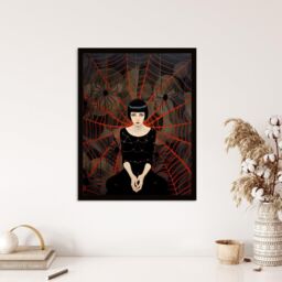Wee Blue Coo Wall Art Print Arachnophilia Oil Painting Black Red Woman & Arachnid Spider Friends Halloween Conceptual Art Framed - Size: A4 - thumbnail 4