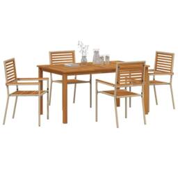 Berkfield Home 5 Piece Garden Dining Set Beige Poly Rattan Acacia - thumbnail 3