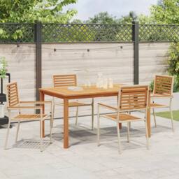 Berkfield Home 5 Piece Garden Dining Set Beige Poly Rattan Acacia - thumbnail 4
