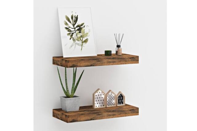 Xample Floating Wall Shelves Set of 2 Modern Wood Display Shelves Wall Rack in Brown - image 1