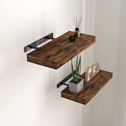 Xample Floating Wall Shelves Set of 2 Modern Wood Display Shelves Wall Rack in Brown - thumbnail 2
