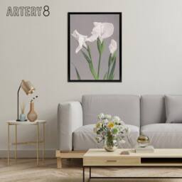 "Artery8 White Irises Blooming Flowers Framed Canvas Wall Art Print Kazumasa in Green - Size: W12"" x H16""" - thumbnail 3