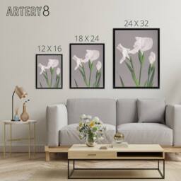 "Artery8 White Irises Blooming Flowers Framed Canvas Wall Art Print Kazumasa in Green - Size: W12"" x H16""" - thumbnail 4
