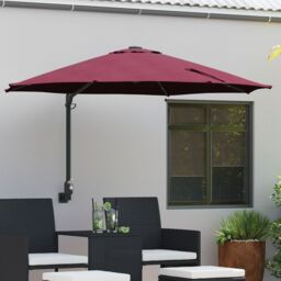 Berkfield Home Wall-mounted Garden Parasol with LEDs Bordeaux Red 248 cm - thumbnail 1