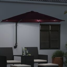 Berkfield Home Wall-mounted Garden Parasol with LEDs Bordeaux Red 248 cm - thumbnail 3