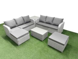 Fimous Outdoor Garden Furniture Sets 8 Seater Wicker Rattan Furniture Sofa Sets w/ Rectangular Coffee Table high Back Lounge Sofa 2 Big Footstool - thumbnail 2