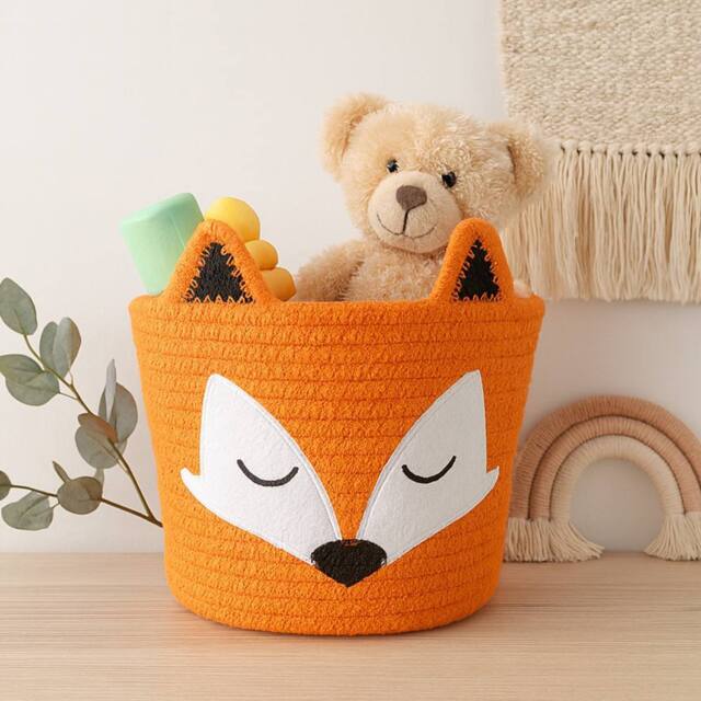 Voltico Animal Storage Basket Cotton Foldable Unicorn & Fox Organiser in Orange - image 1