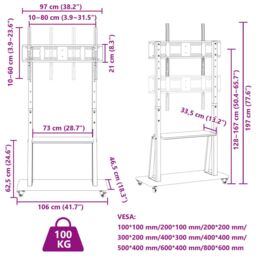 Berkfield Home TV Stand on Wheels 32-90 Inch Screen Max VESA 800x600 mm 100kg in Black - thumbnail 9