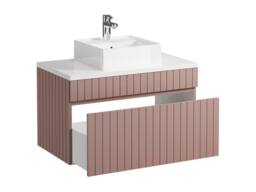 Vente-unique Wall-Mounted Pink Ribbed Bathroom Unit With Free-Standing Basin - 80 - thumbnail 4