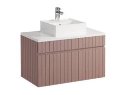 Vente-unique Wall-Mounted Pink Ribbed Bathroom Unit With Free-Standing Basin - 80 - thumbnail 3