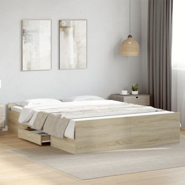 Berkfield Home Bed Frame with Drawers without Mattress Sonoma Oak 150x200 cm King Size in Brown - image 1