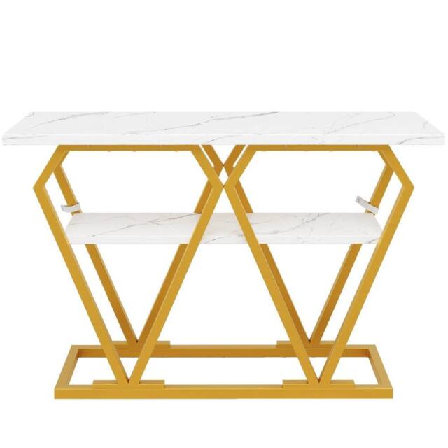 VOGREX Console Table, Entryway Table with Golden Metal Frame for Living Room in White - image 1